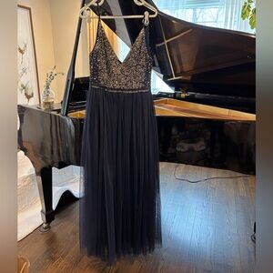 BHLDN Avery Midnight blue Sequin and chiffon Evening Gown